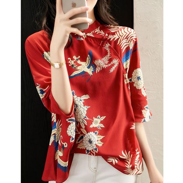 red vintage blouse women 2021 chinese style loose print flower ladies hand button mandarin collar blouses shirt haut femme women's & s, White
red vintage blouse women 2021 chinese style loose print flower ladies hand button mandarin collar blouses shirt haut femme women's & s, White