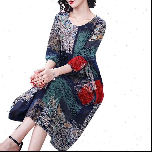 vintage printing summer o neck womens dress plus size three quarter sleeve soft silk dresses elegant woman long vestidos, Black;gray
vintage printing summer o neck womens dress plus size three quarter sleeve soft silk dresses elegant woman long vestidos, Black;gray