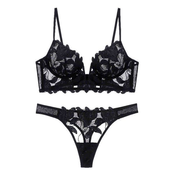 set fashion designer luxury deep v embroidered lace underwear girl slim large chest small gathered mesh bra, Black;white
set fashion designer luxury deep v embroidered lace underwear girl slim large chest small gathered mesh bra, Black;white