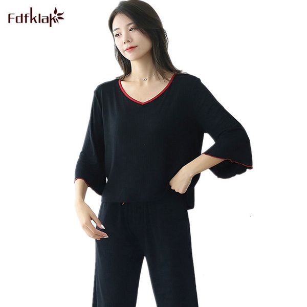 women's sleepwear spring summer pajamas for women casual v-neck cotton home clothes loose wide leg ladies pijama set pyjamas femme, Black;red
women's sleepwear spring summer pajamas for women casual v-neck cotton home clothes loose wide leg ladies pijama set pyjamas femme, Black;red