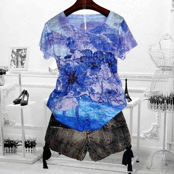 women's t-shirt drilling floral print blue t shirt women 4xl 2021 summer short sleeve graphic tees modis t loose tee femme q0k, White
women's t-shirt drilling floral print blue t shirt women 4xl 2021 summer short sleeve graphic tees modis t loose tee femme q0k, White