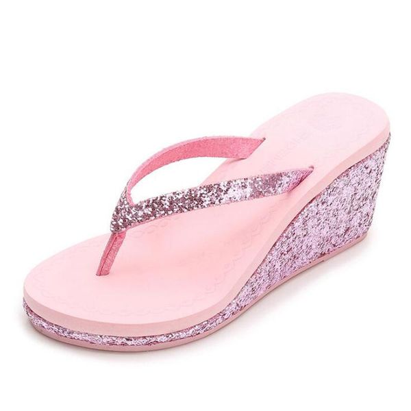 slippers summer bottom platform women shoes beach sandals sequin slope with heavy-bottomed flip flops breathable shiny wedge b17, Black
slippers summer bottom platform women shoes beach sandals sequin slope with heavy-bottomed flip flops breathable shiny wedge b17, Black