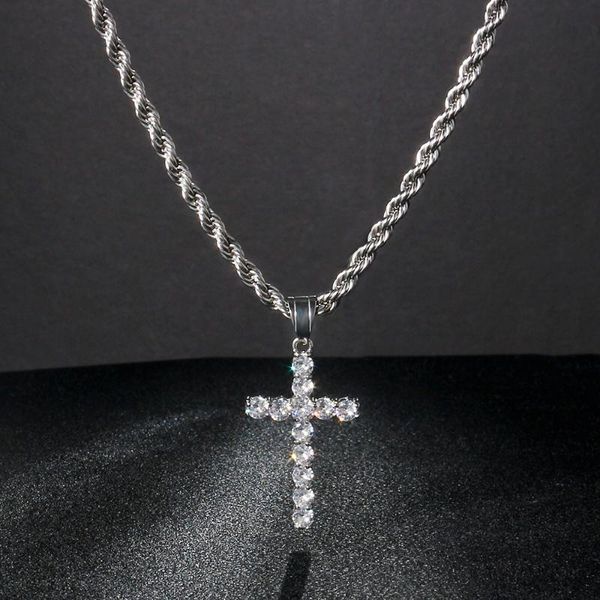 pendant necklaces shining zircon cross for men women hip hop chokers 4mm rope chain 316l stainless steel fashion jewelry, Silver
pendant necklaces shining zircon cross for men women hip hop chokers 4mm rope chain 316l stainless steel fashion jewelry, Silver