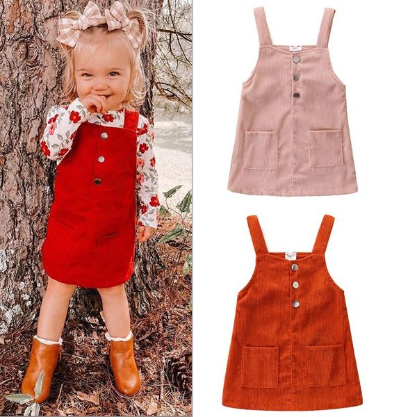 girl's dresses fall spring kids dress baby girls clothes solid color sleeveless loose corduroy button pocket suspender, Red;yellow
girl's dresses fall spring kids dress baby girls clothes solid color sleeveless loose corduroy button pocket suspender, Red;yellow