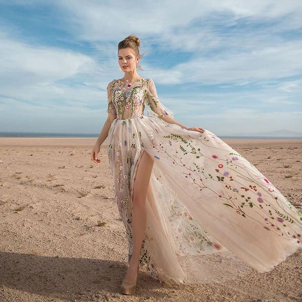 other wedding dresses graceful sheer bodice half sleeves colorful lace 3d flowers embroidey metic color dress arabic beach bridal, White
other wedding dresses graceful sheer bodice half sleeves colorful lace 3d flowers embroidey metic color dress arabic beach bridal, White