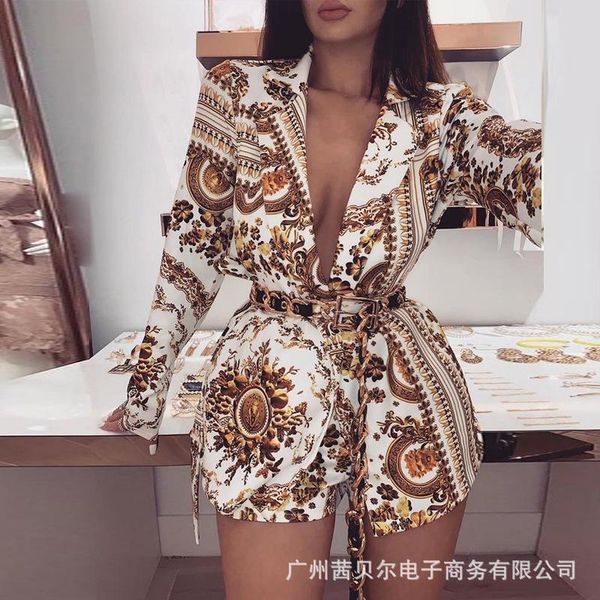women's tracksuits fashion vintage print casual short pants tracksuit notched collar long sleeve elegant lady female street wear set, Gray
women's tracksuits fashion vintage print casual short pants tracksuit notched collar long sleeve elegant lady female street wear set, Gray