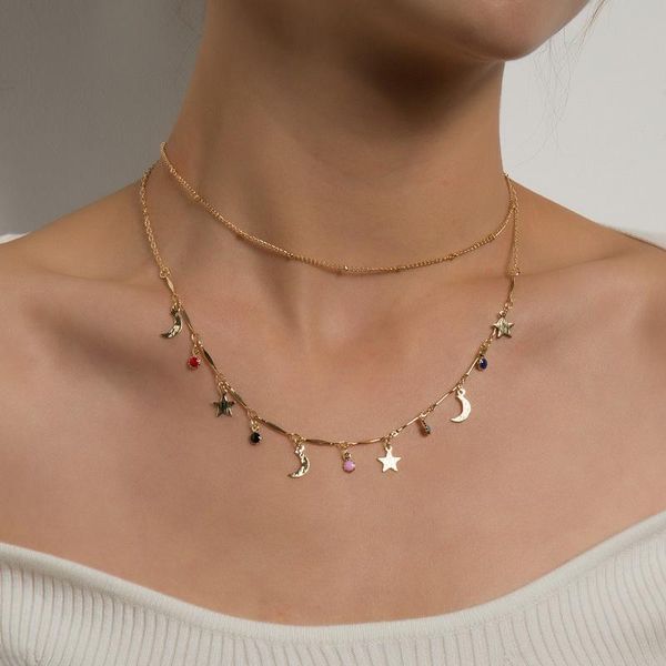 chokers simple vintage star moon charms pendant necklace women double layers geometric chains clavicle choker collar jewelry, Golden;silver
chokers simple vintage star moon charms pendant necklace women double layers geometric chains clavicle choker collar jewelry, Golden;silver