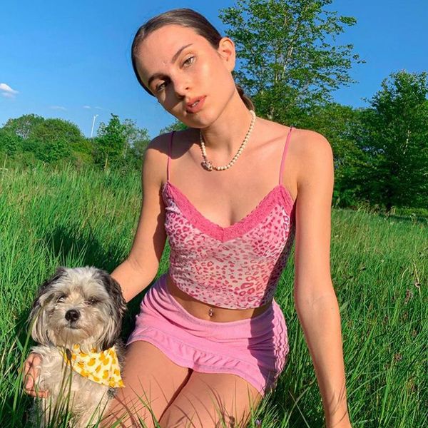 women's tanks & camis 2021 patchwork lace ruffles sweet crop women v-neck streetwear strap camisole backless knitting slim, White