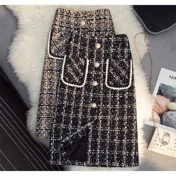 small fragrance tweed skirt women slim a-line winter single breasted knee length skirt plus size 211214, Black
small fragrance tweed skirt women slim a-line winter single breasted knee length skirt plus size 211214, Black