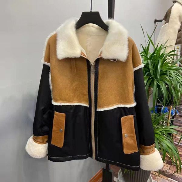 women's fur & faux luxurious coat winter women short length real sheep splicing down jacket with natural mink collar thick warm, Black
women's fur & faux luxurious coat winter women short length real sheep splicing down jacket with natural mink collar thick warm, Black