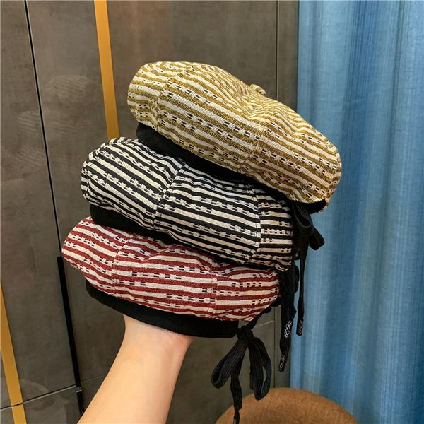 cap children's designer fashion british striped beret autumn winter flat painter's hat, Blue;gray
cap children's designer fashion british striped beret autumn winter flat painter's hat, Blue;gray