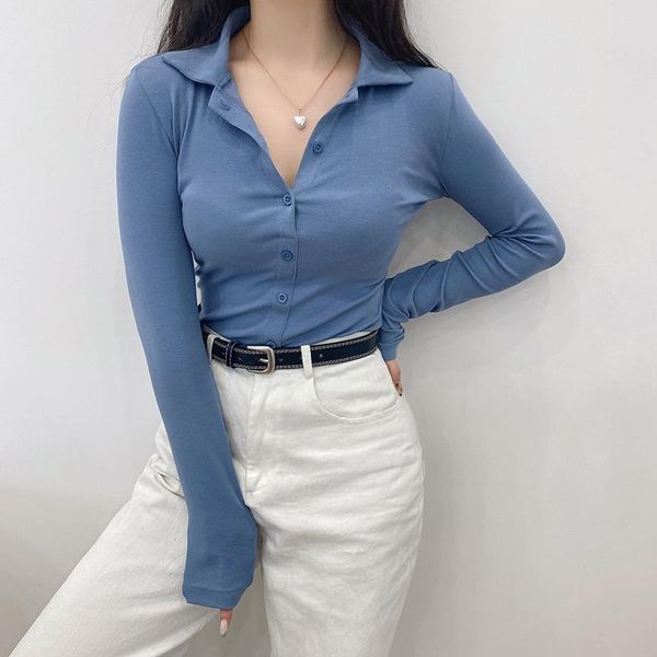 women's t-shirt womengaga women button partial placket slim fitted crop shirt long sleeved collar tees korean woman u57m, White
women's t-shirt womengaga women button partial placket slim fitted crop shirt long sleeved collar tees korean woman u57m, White