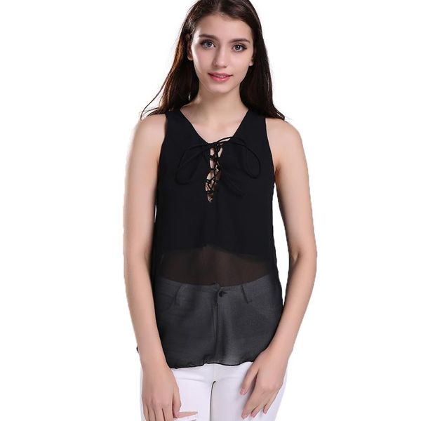 women's t-shirt summer women sleeveless t-shirts hollow out o-neck solid color chiffon black vintage shirts, White
women's t-shirt summer women sleeveless t-shirts hollow out o-neck solid color chiffon black vintage shirts, White