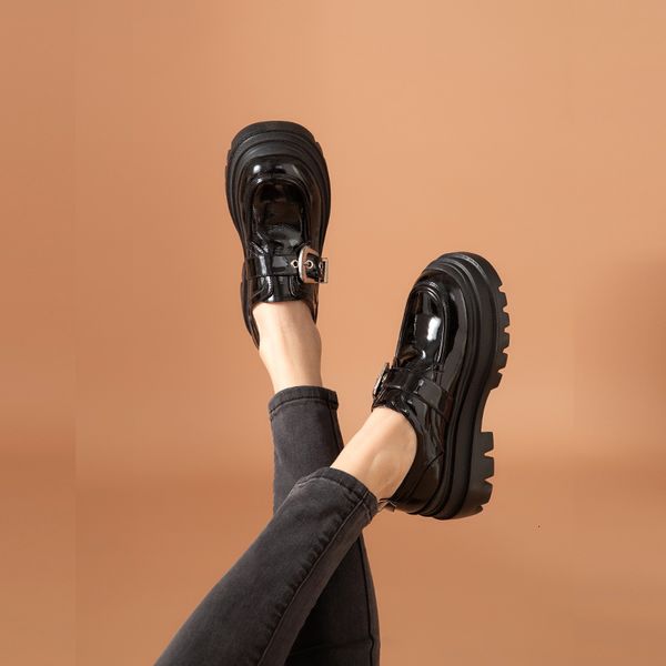 dress shoes platform flats patent leather round toe thick sole with buckles casual shoes for women handmade 27737, Black
dress shoes platform flats patent leather round toe thick sole with buckles casual shoes for women handmade 27737, Black