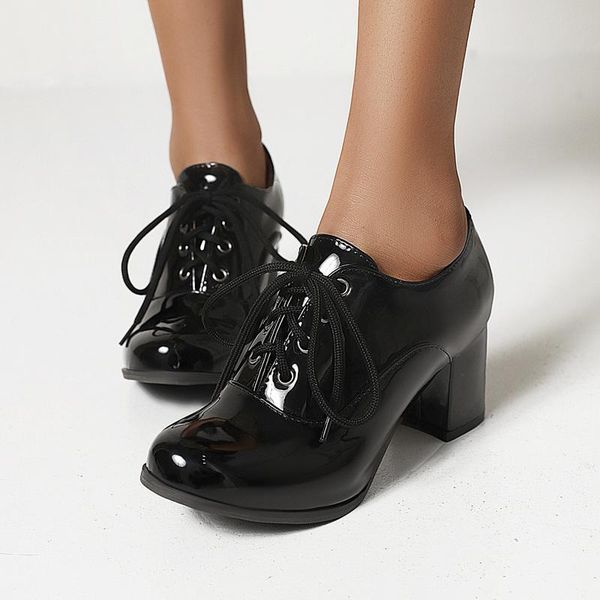 spring pumps women shoes platform heels patent leather fashion woman dress high lace up, Black
spring pumps women shoes platform heels patent leather fashion woman dress high lace up, Black