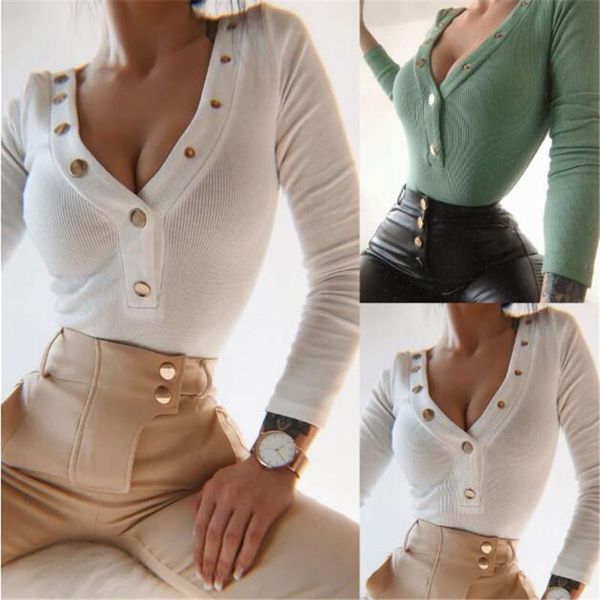 women's t-shirt women bodycon long sleeve button casual solid v-neck slim fit tee shirt femme camiseta ropa mujer, White
women's t-shirt women bodycon long sleeve button casual solid v-neck slim fit tee shirt femme camiseta ropa mujer, White