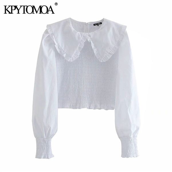 women fashion smocked elastic ruffled cropped blouses vintage long sleeve back zipper female shirts chic 210416, White
women fashion smocked elastic ruffled cropped blouses vintage long sleeve back zipper female shirts chic 210416, White