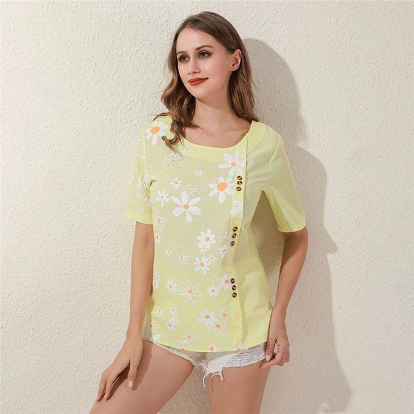 casual ladies fashion printed floral blouse o neck button decoration short sleeve women women's blouses & shirts, White
casual ladies fashion printed floral blouse o neck button decoration short sleeve women women's blouses & shirts, White
