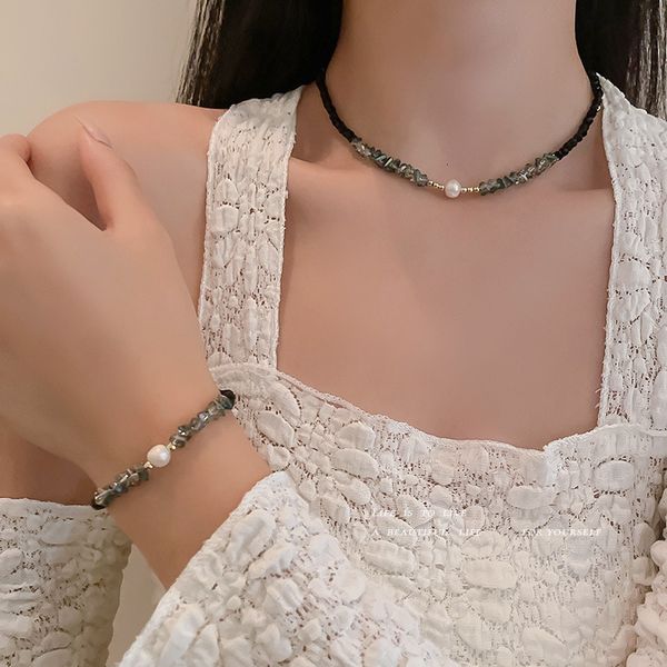 designer necklace luxury chain korea dongdamen pearl black crystal bracelet set net red minority design personalized, Silver
designer necklace luxury chain korea dongdamen pearl black crystal bracelet set net red minority design personalized, Silver