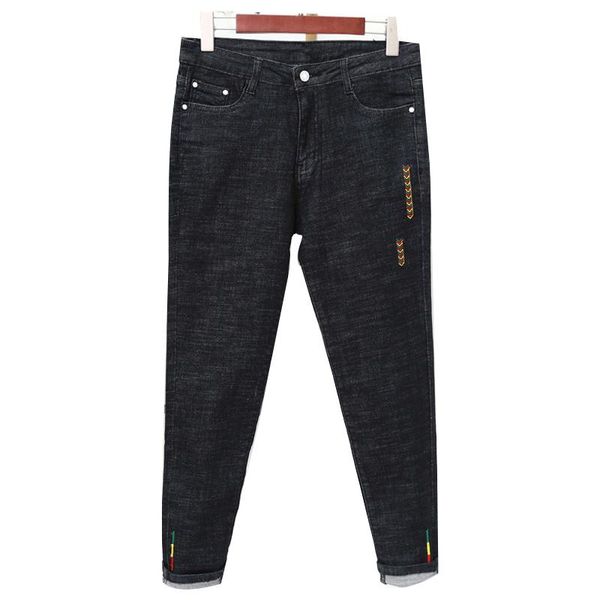 xl-5xl women spring autumn clothes large size korean jeans women's embroidery stretch slim high waist nine points pants, Blue
xl-5xl women spring autumn clothes large size korean jeans women's embroidery stretch slim high waist nine points pants, Blue