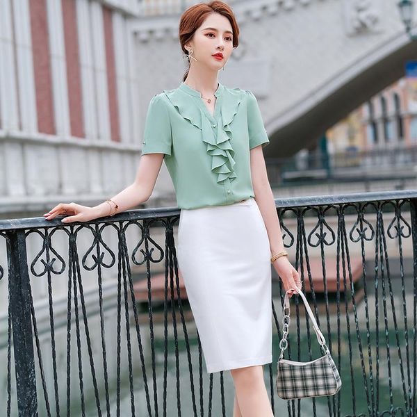 women's blouses & shirts fashion women ruffles short sleeve summer blouse office ladies 2 piece skirt and sets green, White
women's blouses & shirts fashion women ruffles short sleeve summer blouse office ladies 2 piece skirt and sets green, White