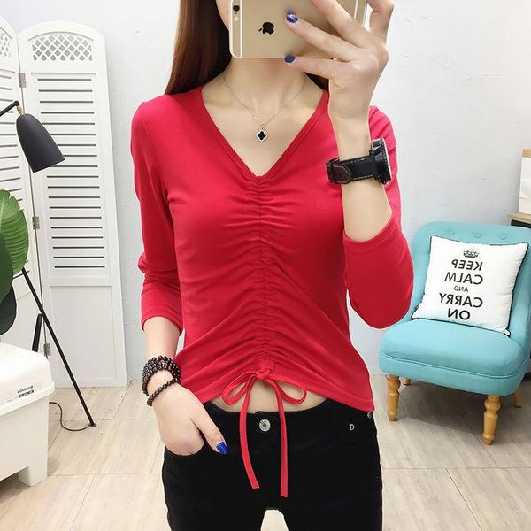women's t-shirt 2021 arrival v-neck slim elastic tee women fashion casual solid color drawstring bowknot long sleeve t shirt a86, White
women's t-shirt 2021 arrival v-neck slim elastic tee women fashion casual solid color drawstring bowknot long sleeve t shirt a86, White