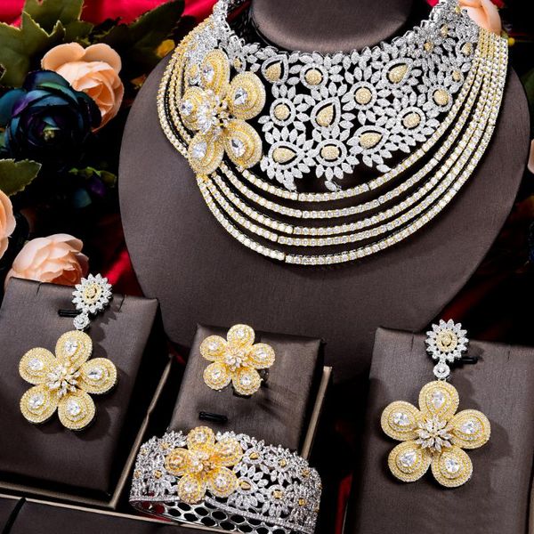 earrings & necklace blachette dubai exclusive custom cubic zircon flower bracelet ring 4pcs women's wedding banquet jewelry set, Silver
earrings & necklace blachette dubai exclusive custom cubic zircon flower bracelet ring 4pcs women's wedding banquet jewelry set, Silver
