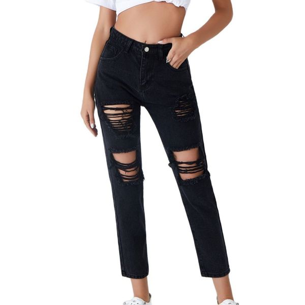 jean black high waist women casual 2021 spring straight leg hole streetwear denim trousers female solid color cotton jeans, Blue
jean black high waist women casual 2021 spring straight leg hole streetwear denim trousers female solid color cotton jeans, Blue