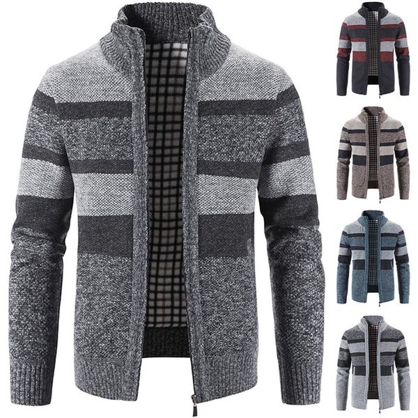 men's jackets knit jacket winter striped cardigan fleece sweater warm casual stand collar coat trend handsome versatile clothes, Black;brown
men's jackets knit jacket winter striped cardigan fleece sweater warm casual stand collar coat trend handsome versatile clothes, Black;brown