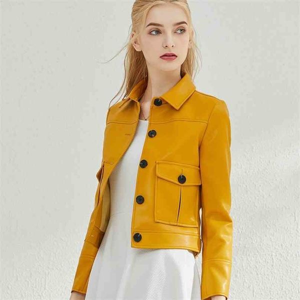 ladies leather jacket spring autumn long sleeve single breasted short coats women biker moto casual outwear 210525, Black
ladies leather jacket spring autumn long sleeve single breasted short coats women biker moto casual outwear 210525, Black