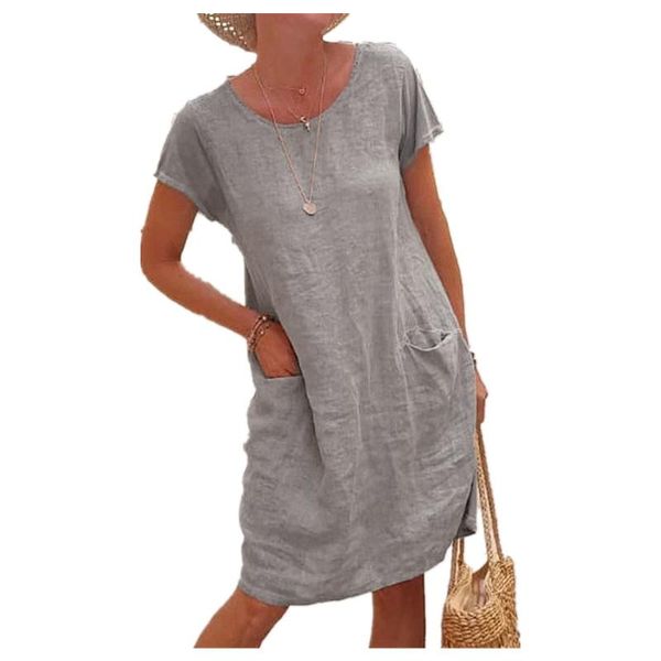 women casual loose mini dress pockets o-neck short sleeve a-line linen solid fashion stylish party club vestidos plus size dresses, Black;gray
women casual loose mini dress pockets o-neck short sleeve a-line linen solid fashion stylish party club vestidos plus size dresses, Black;gray