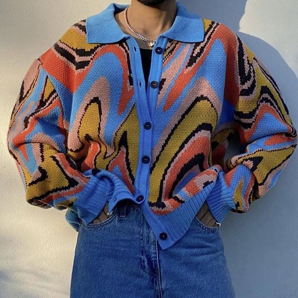 european abstract oil painting lapel button knitted cardigan men's and women's geometric pattern outer sweater autumn 2021, White
european abstract oil painting lapel button knitted cardigan men's and women's geometric pattern outer sweater autumn 2021, White