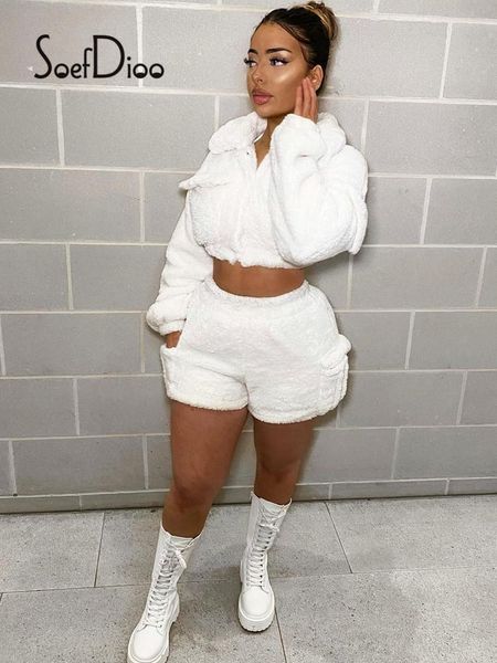 women's tracksuits soefdioo casual two piece set women white lapel zipper pockets crop shorts matching suit fall winter 2021 fashion st, Gray
women's tracksuits soefdioo casual two piece set women white lapel zipper pockets crop shorts matching suit fall winter 2021 fashion st, Gray