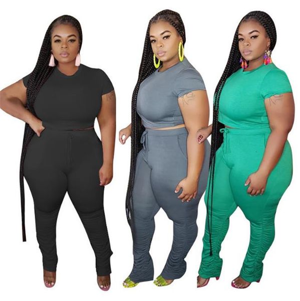 women's two plus size women 2 piece set casual solid stacked pants sets short sleeve o neck summer suits, White
women's two plus size women 2 piece set casual solid stacked pants sets short sleeve o neck summer suits, White