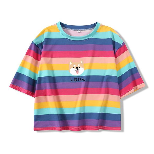 korean style crop kawaii cartoon printed women loose casual rainbow stripes streetwear summer harajuku all-match t-shirt women's, White
korean style crop kawaii cartoon printed women loose casual rainbow stripes streetwear summer harajuku all-match t-shirt women's, White
