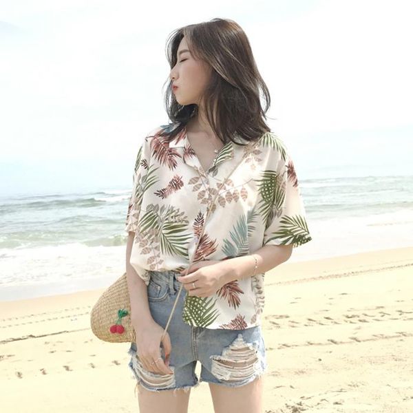 women's t-shirt retro hong kong chiffon shirt women hawaiian printed short sleeve loose harajuku port style trend, White
women's t-shirt retro hong kong chiffon shirt women hawaiian printed short sleeve loose harajuku port style trend, White