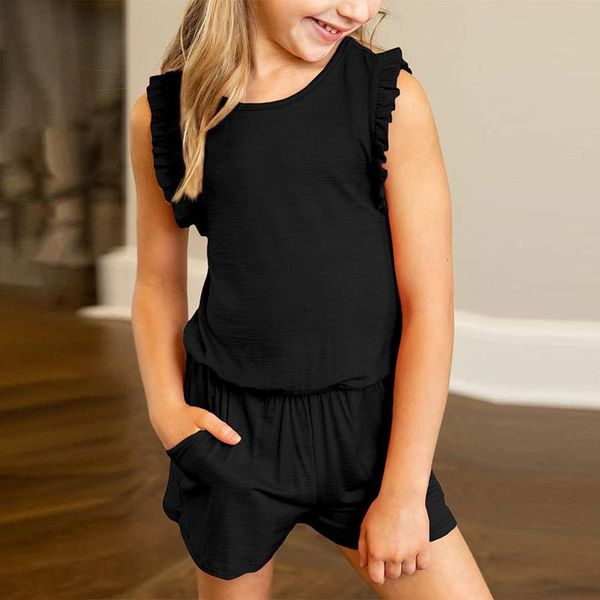 children kids girls sets sleeveless solid ruffles romper jumpsuit with side pockets summer fashion girl clothes 2021 clothing, White
children kids girls sets sleeveless solid ruffles romper jumpsuit with side pockets summer fashion girl clothes 2021 clothing, White