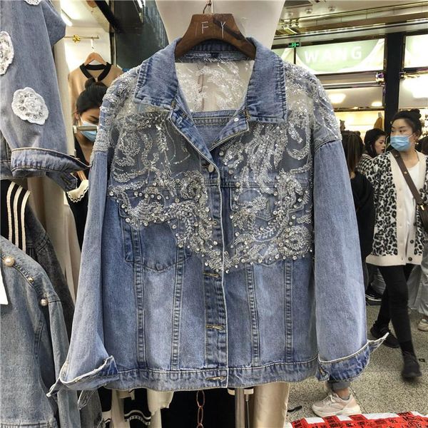 women's jackets 2021 spring clothing patchwork sequins mesh loose denim jacket for women elegant jeans coat street female jean, Black;brown
women's jackets 2021 spring clothing patchwork sequins mesh loose denim jacket for women elegant jeans coat street female jean, Black;brown