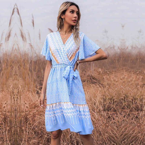 dresses 2021 summer new print women v neck butterfly sleeve high waist knee length ladies casual slim bandage es, Black;gray
dresses 2021 summer new print women v neck butterfly sleeve high waist knee length ladies casual slim bandage es, Black;gray