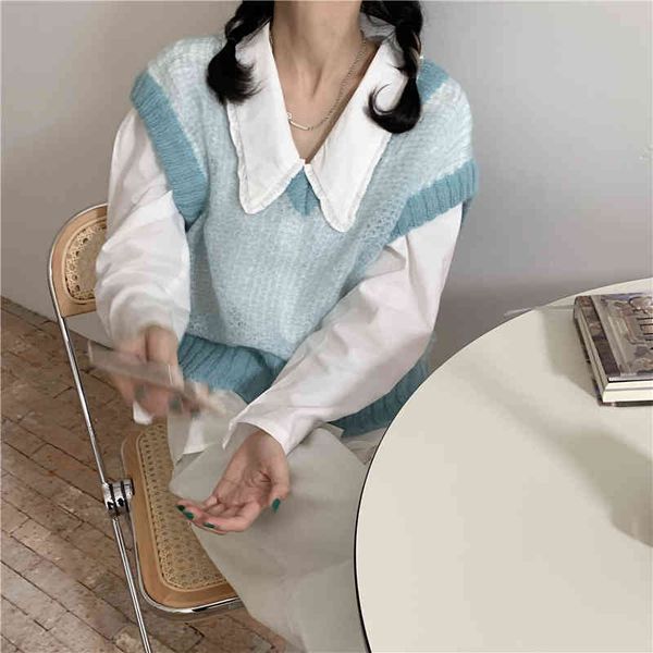ezgaga women two piece set autumn long sleeve white sweet peter pan collar shirts and sky blue sweater vest lovely girl casual 210430
ezgaga women two piece set autumn long sleeve white sweet peter pan collar shirts and sky blue sweater vest lovely girl casual 210430