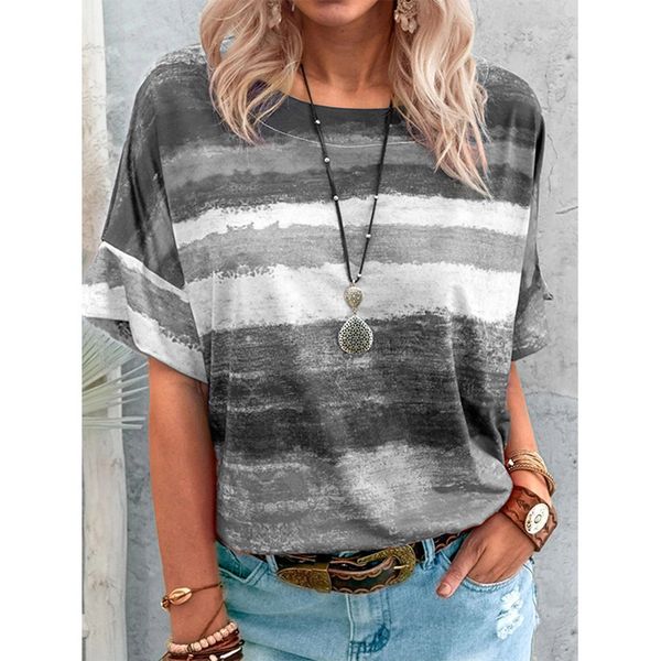 women's fashion summer rainbow striped gradient short sleeve loose casual round neck pullover for ladies 210515, White
women's fashion summer rainbow striped gradient short sleeve loose casual round neck pullover for ladies 210515, White