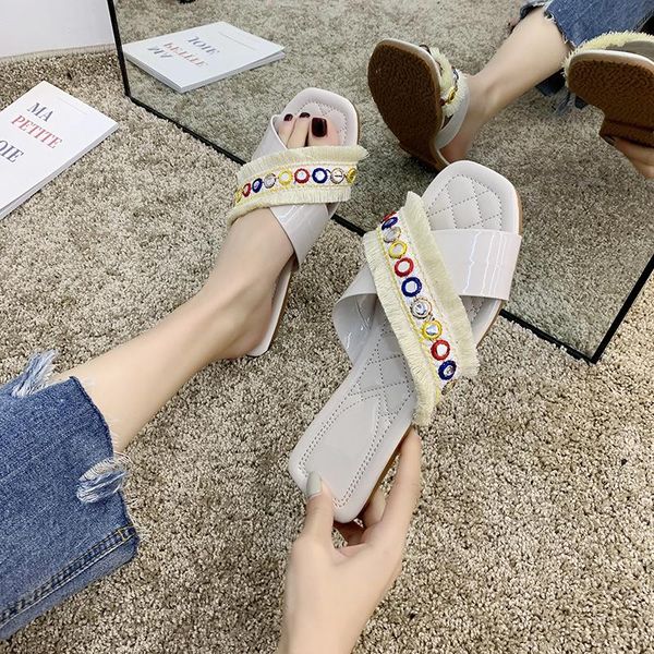 slippers summer black rice white fringe classic colorful rhinestone women casual peep toe ladies flats slide sapato feminino
slippers summer black rice white fringe classic colorful rhinestone women casual peep toe ladies flats slide sapato feminino