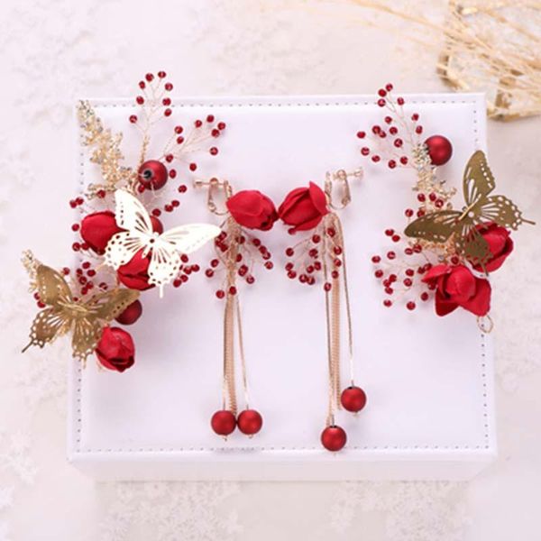 chinese retro butterfly jewelry red gold color beaded headbands earrings sets bride wedding women hanfu dress headpieces & necklace, Silver
chinese retro butterfly jewelry red gold color beaded headbands earrings sets bride wedding women hanfu dress headpieces & necklace, Silver