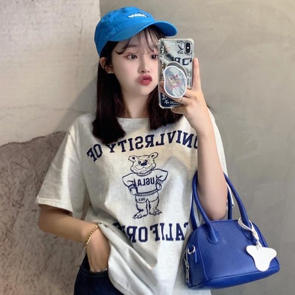 women's t-shirt summer style college cartoon bear letter printing short-sleeved casual round neck loose women, White
women's t-shirt summer style college cartoon bear letter printing short-sleeved casual round neck loose women, White
