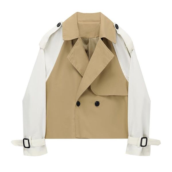women's suits & blazers 2021 korean style loose trench coat double-breasted lady spring fall outerwear splicing casual british short, White;black
women's suits & blazers 2021 korean style loose trench coat double-breasted lady spring fall outerwear splicing casual british short, White;black
