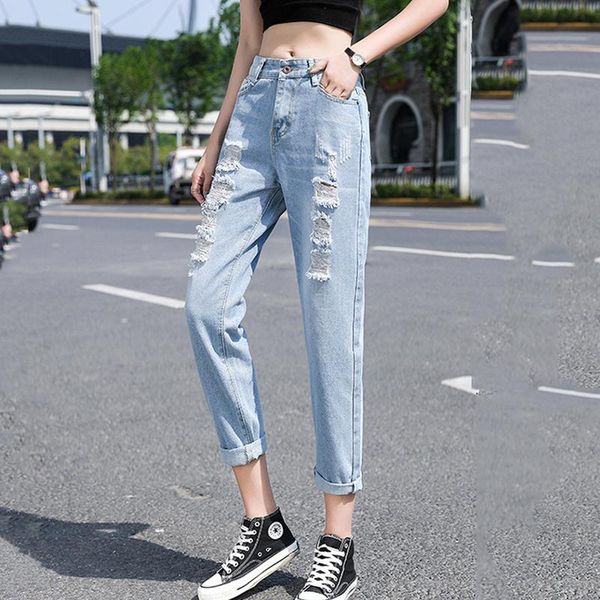 ripped jeans women loose nine-point beggar pants 2021 spring and summer korean version was thin straight women's, Blue
ripped jeans women loose nine-point beggar pants 2021 spring and summer korean version was thin straight women's, Blue