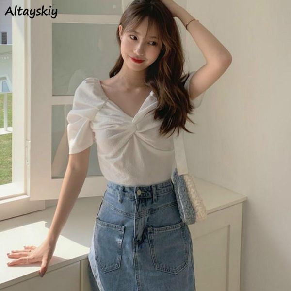 women's blouses & shirts women v-neck crop solid folds pullovers puff sleeve designer stylish slim sweet fresh female summer holida, White
women's blouses & shirts women v-neck crop solid folds pullovers puff sleeve designer stylish slim sweet fresh female summer holida, White