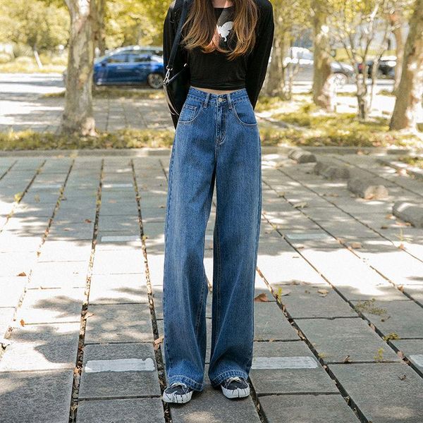 women's jeans wide leg bottom loose high waist straight pants retro street style 2021 autumn floor, Blue
women's jeans wide leg bottom loose high waist straight pants retro street style 2021 autumn floor, Blue