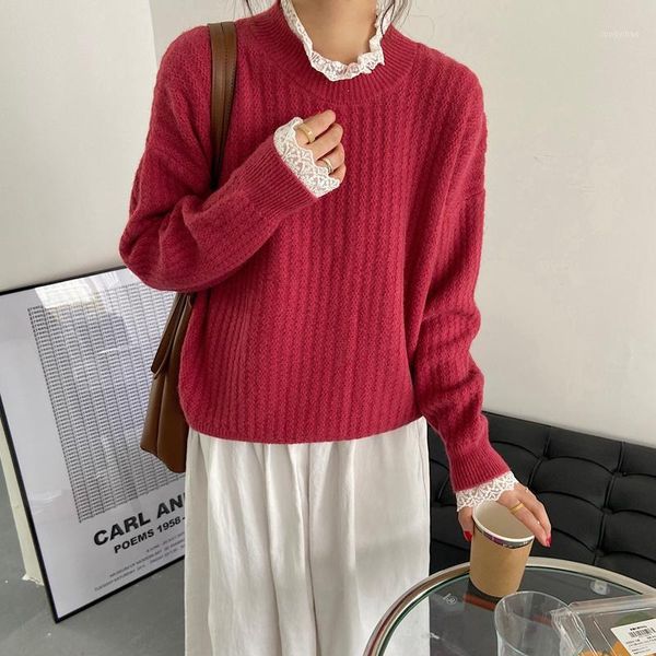 women's sweaters womens lace solid color knitted pullover sweater korean fake two pieces women jumper, White;black
women's sweaters womens lace solid color knitted pullover sweater korean fake two pieces women jumper, White;black