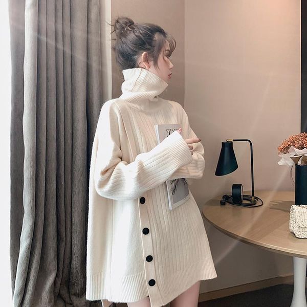 women's sweaters girl solid color turtleneck knitted sweater female side split loose lazy wind pullover women 2021 spring, White;black
women's sweaters girl solid color turtleneck knitted sweater female side split loose lazy wind pullover women 2021 spring, White;black